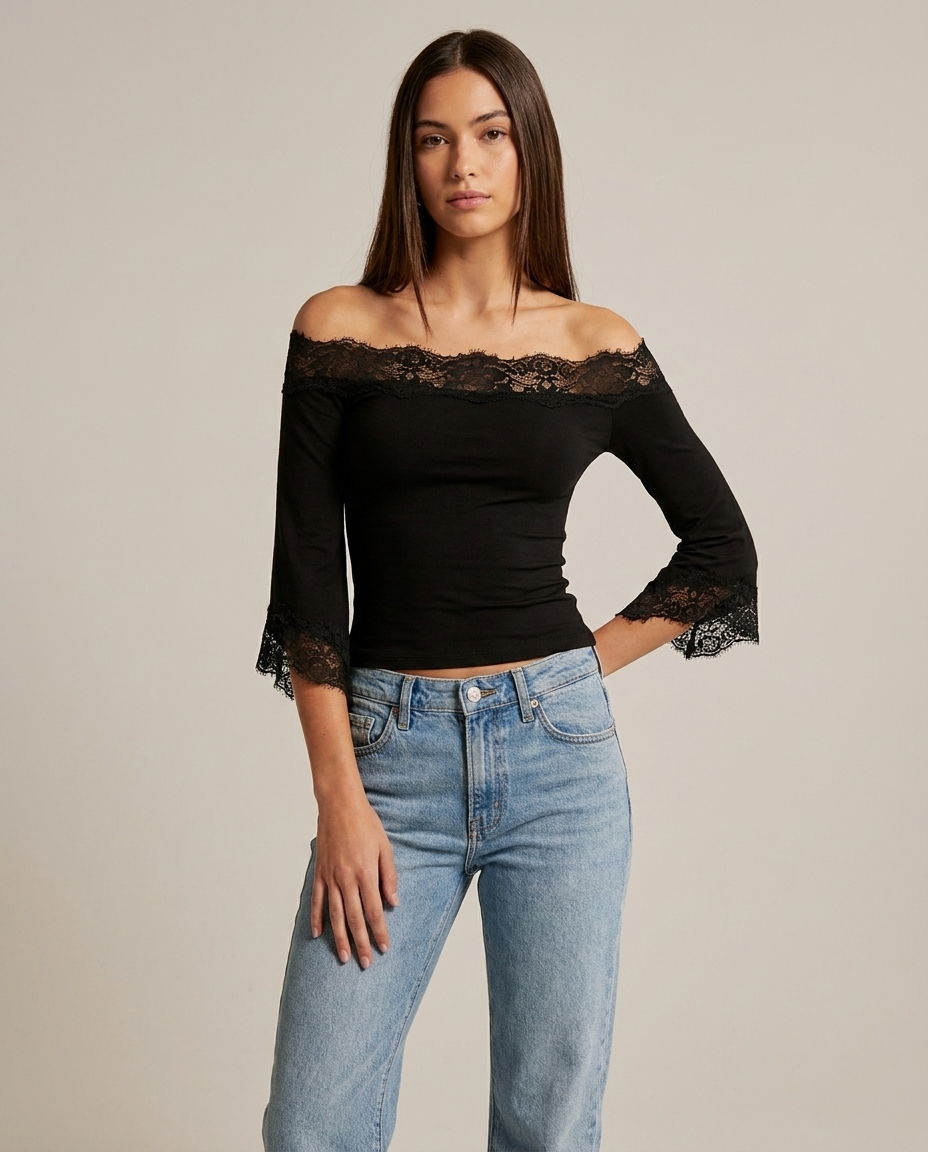 Lantern Lace Off-Shoulder Top